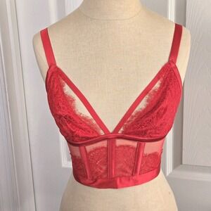 Victoria's Secret VERY SEXY FLORAL LACE MESH CORSET LONGLINE BRA Size M Lingerie